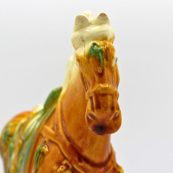 Vintage Tang Style War Horse Figurine Pottery Sculpture Sancai Glaze Asian Decor - Picture 3 of 9